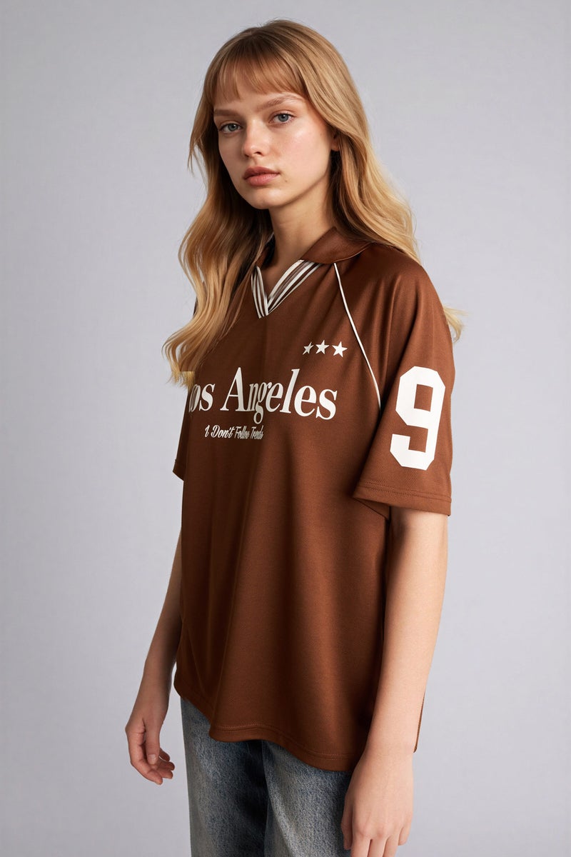 DeFacto Brown Woman Oversize Printed T-Shirt Casual - Image 3